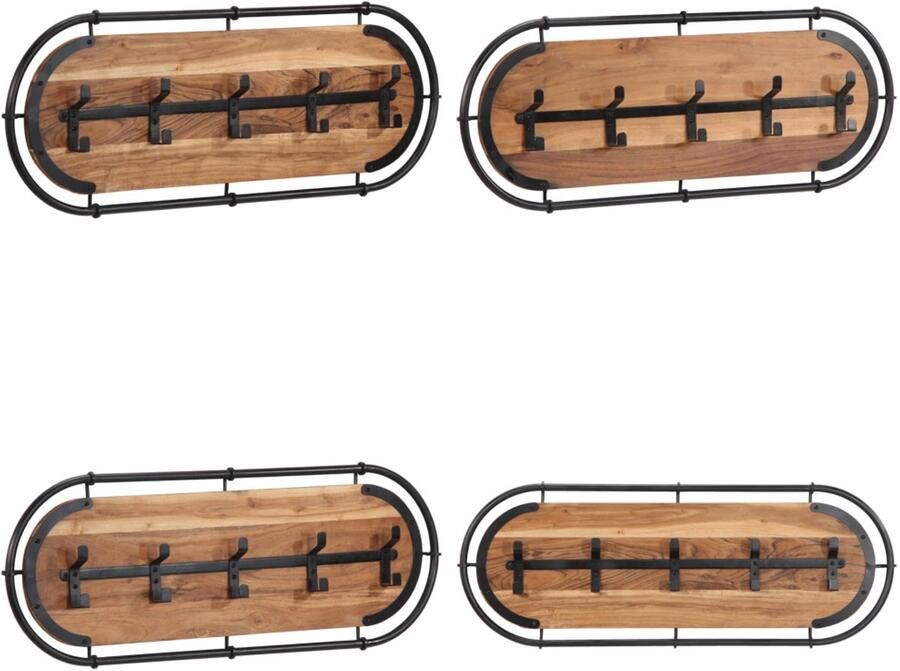 VidaXL Wandkapstok met 5 haken massief acaciahout Kapstok Kapstokken Kledingrek Kleerhanger Rek