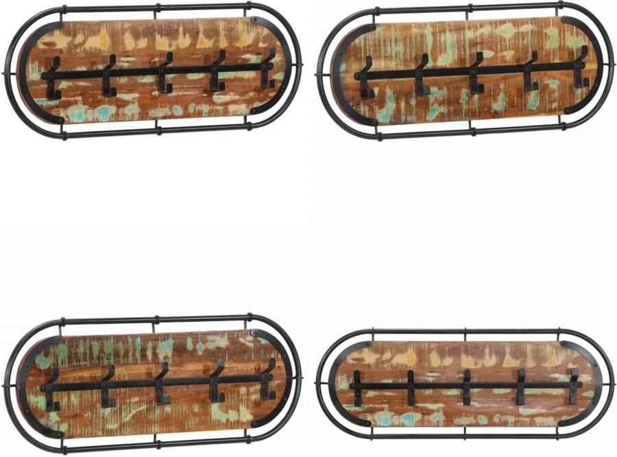 VidaXL Wandkapstok met 5 haken massief gerecycled hout Kapstok Kapstokken Kledingrek Kleerhanger Rek
