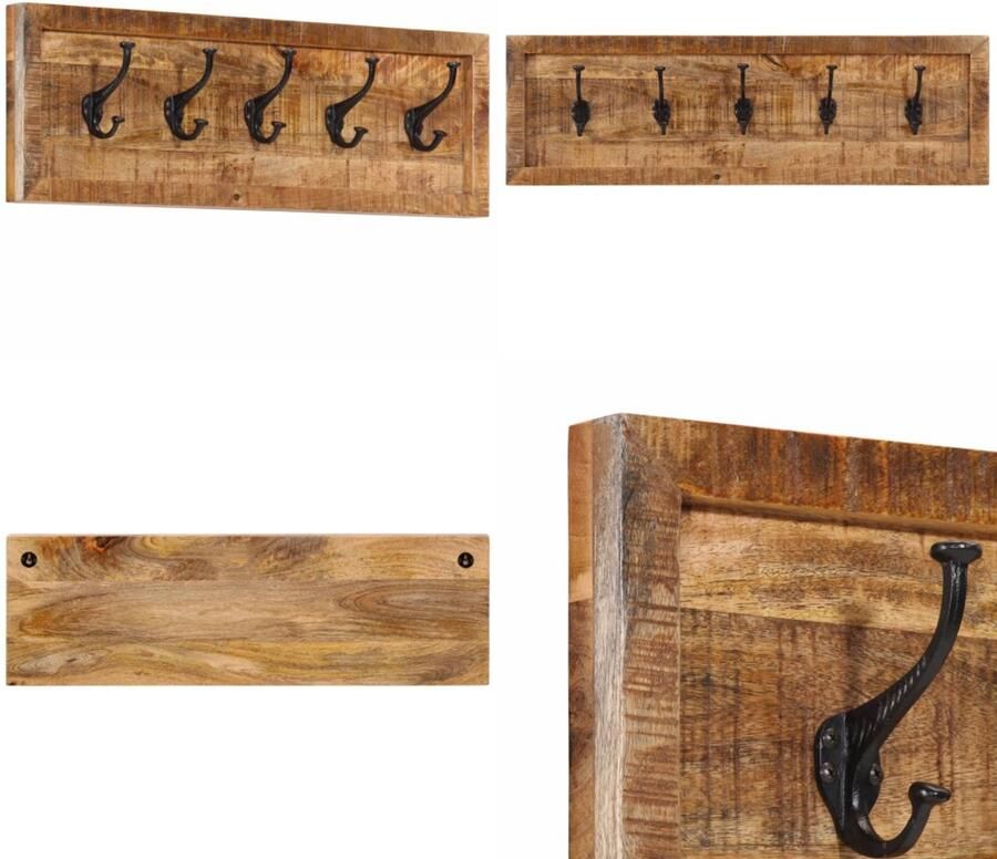 VidaXL Wandkapstok met 5 haken massief mangohout Kapstok Kapstokken Wandrek Houten Kapstok