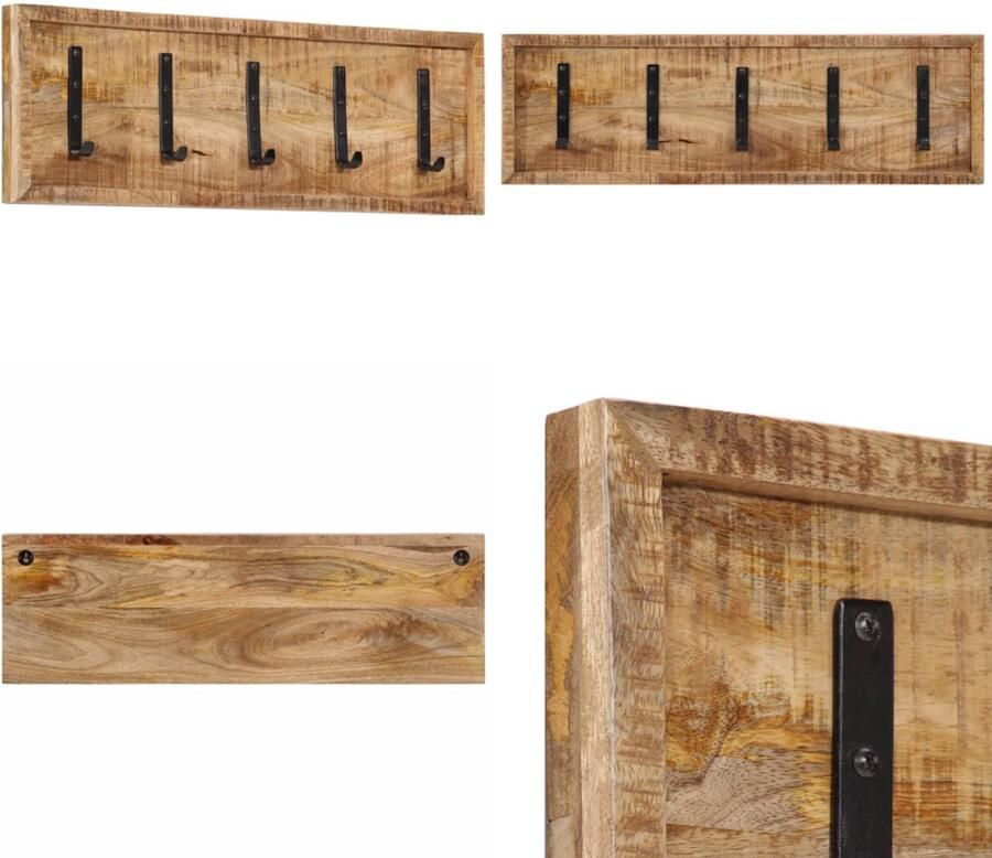 VidaXL Wandkapstok met 5 haken massief mangohout Kapstok Kapstokken Wandrek Houten Kapstok