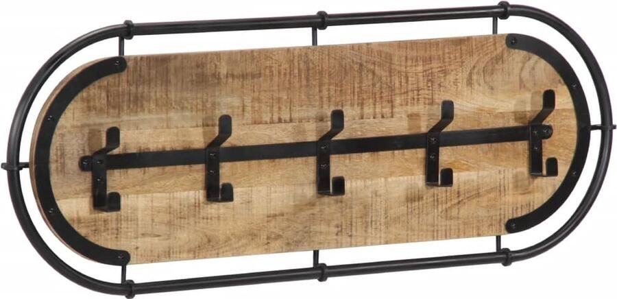 VidaXL Wandkapstok met 5 haken massief ruw mangohout