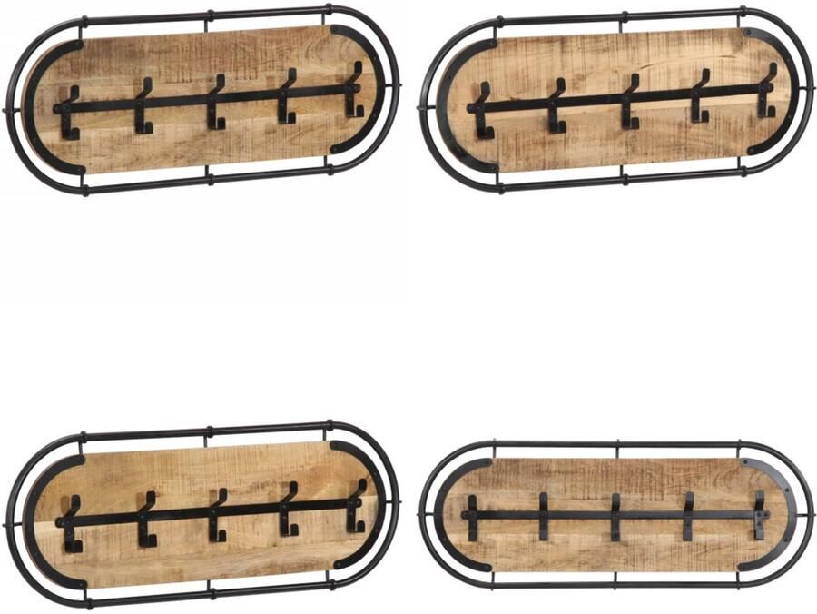 VidaXL Wandkapstok met 5 haken massief ruw mangohout Kapstok Kapstokken Kledingrek Kleerhanger Rek