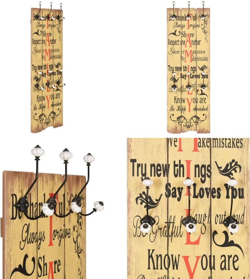 VidaXL Wandkapstok met 6 haken FAMILY 120x40 cm Kapstok Kapstokken Muurkapstok Muurkapstokken