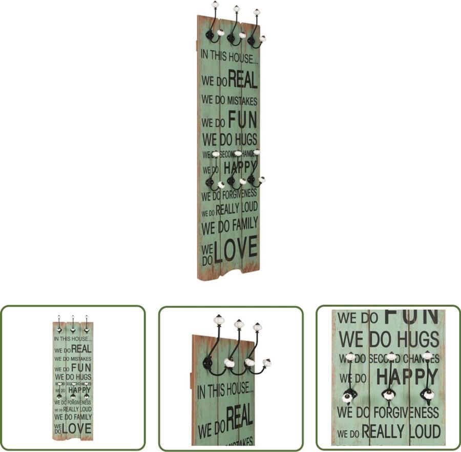 VidaXL Wandkapstok 6 haken 120x40 cm Groen & zwart Vintage Wanddecoratie Retro Kapstok Houten Kapstok Mdf Kapstok Multifunctionele Kapstok