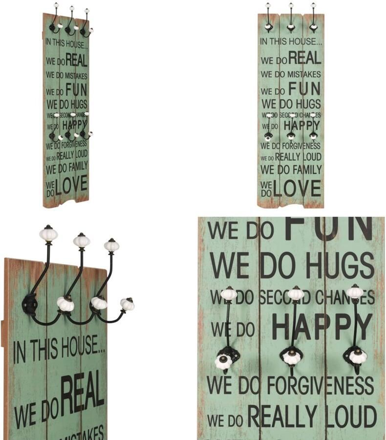 VidaXL Wandkapstok met 6 haken HAPPY LOVE 120x40 cm Kapstok Kapstokken Muurkapstok Muurkapstokken