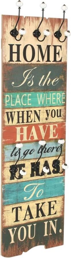 VidaXL Wandkapstok 6 Haken HOME IS 120x40 cm Vintage Wanddecoratie Muurkastje Retro Kapstok Houten Kapstok Multifunctionele Kapstok - Foto 2