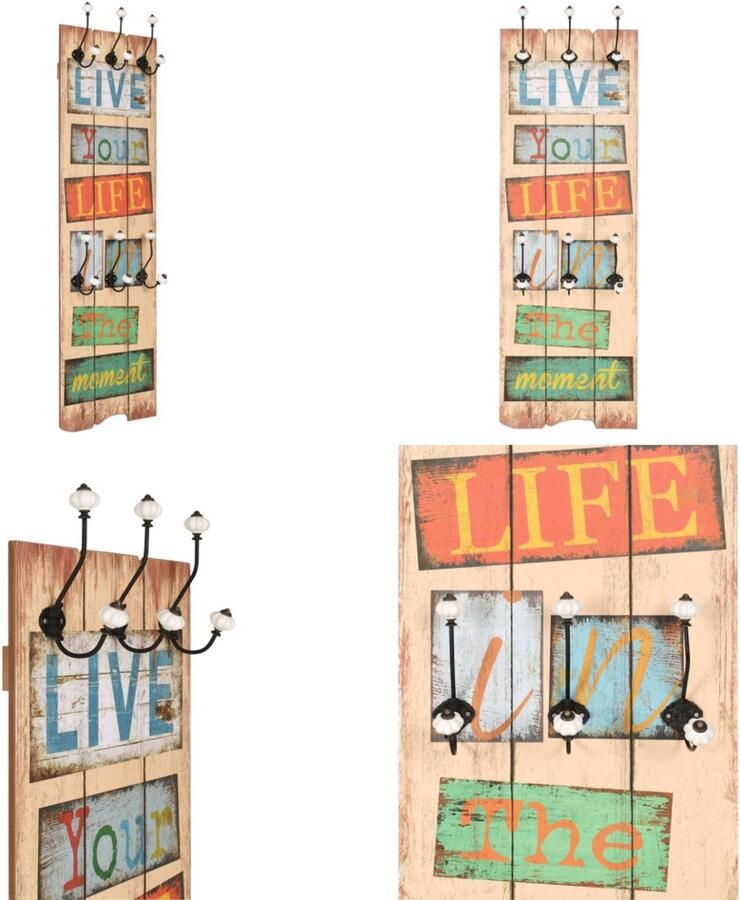 VidaXL Wandkapstok met 6 haken LIVE LIFE 120x40 cm Kapstok Kapstokken Muurkapstok Muurkapstokken