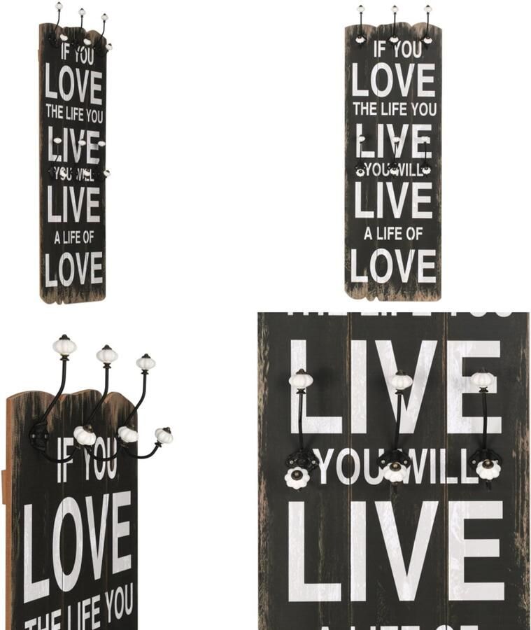 VidaXL Wandkapstok met 6 haken LOVE LIVE 120x40 cm Kapstok Kapstokken Muurkapstok Muurkapstokken