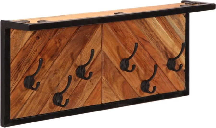 The Living Store Wandkapstok met 6 haken massief acaciahout Wandkapstok Houten Kapstok Acacia Hout Kledingrek Hanghaak