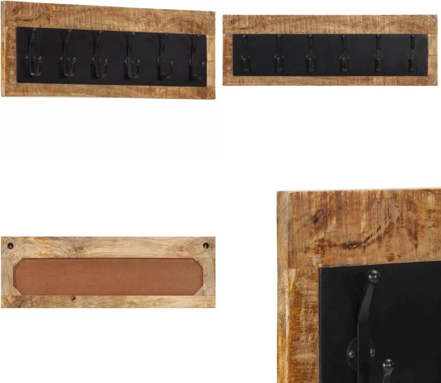 VidaXL Wandkapstok met 6 haken massief mangohout Kapstok Kapstokken Wandrek Houten Kapstok
