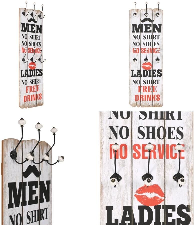 VidaXL Wandkapstok met 6 haken MEN LADIES 120x40 cm Kapstok Kapstokken Muurkapstok Muurkapstokken