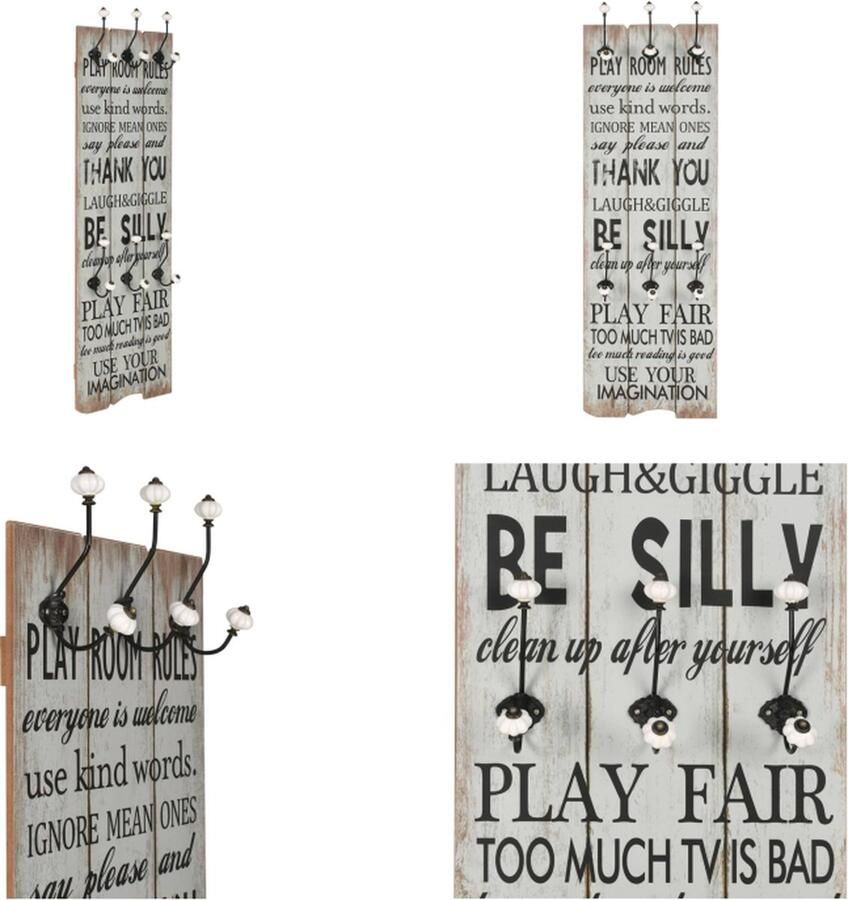 VidaXL Wandkapstok met 6 haken THANK YOU 120x40 cm Kapstok Kapstokken Muurkapstok Muurkapstokken