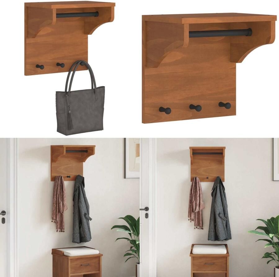 VidaXL Wandkapstok SANDNES 43x30x42 cm massief grenenhout Wandkapstok Wandkapstokken Kapstokhaakrek Wandkapstokhanger