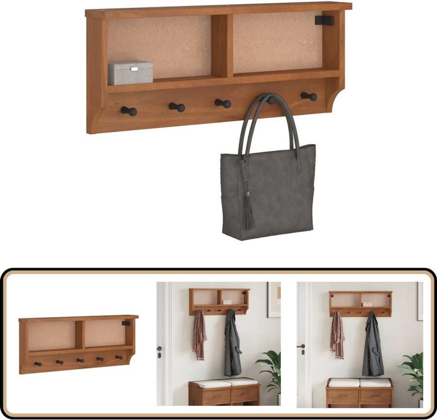 VidaXL Wandkapstok SANDNES 87x12x35 cm Grenenhout Wandkapstok Houten Kapstok Acacia Houtsoort Entree Organisatie Garderobe Organizer