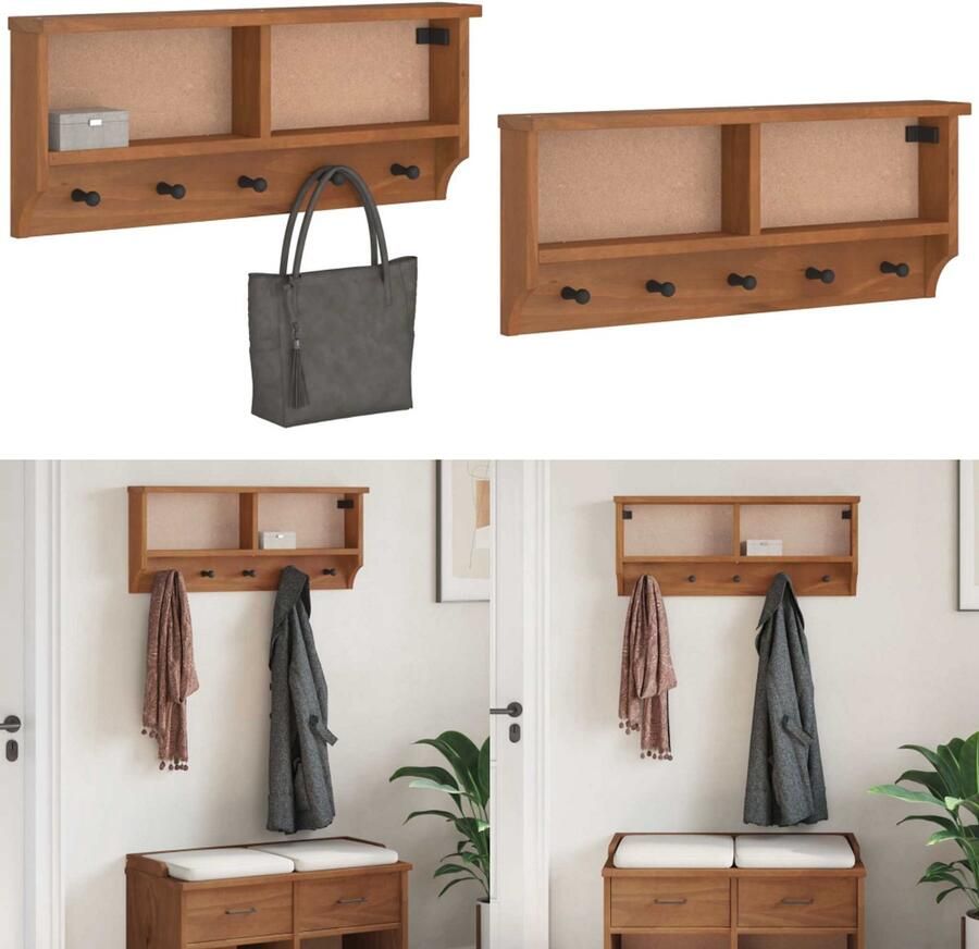 VidaXL Wandkapstok SANDNES 87x12x35 cm massief grenenhout Wandkapstok Wandkapstokken Kapstokhaakrek Wandkapstokhanger