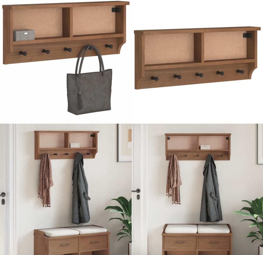 VidaXL Wandkapstok SANDNES 87x12x35 cm massief grenenhout Wandkapstok Wandkapstokken Kapstokhaakrek Wandkapstokhanger