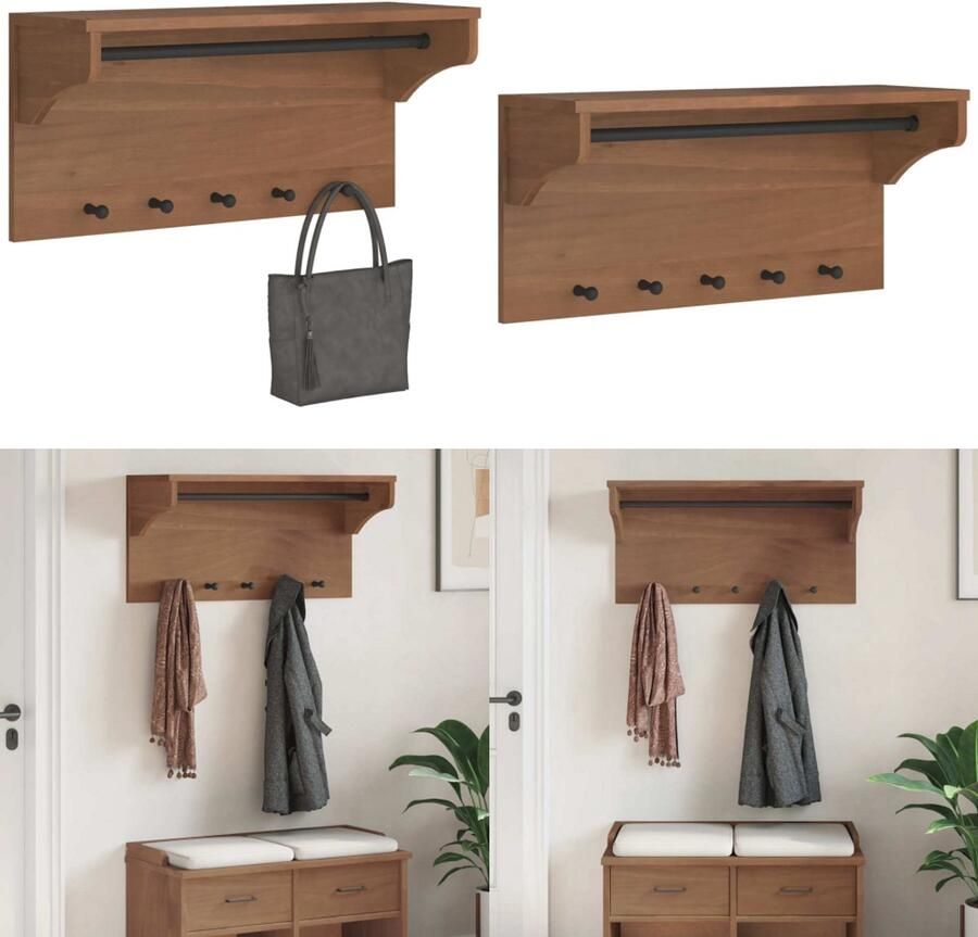 VidaXL Wandkapstok SANDNES 87x30x42 cm massief grenenhout Wandkapstok Wandkapstokken Kapstokhaakrek Wandkapstokhanger