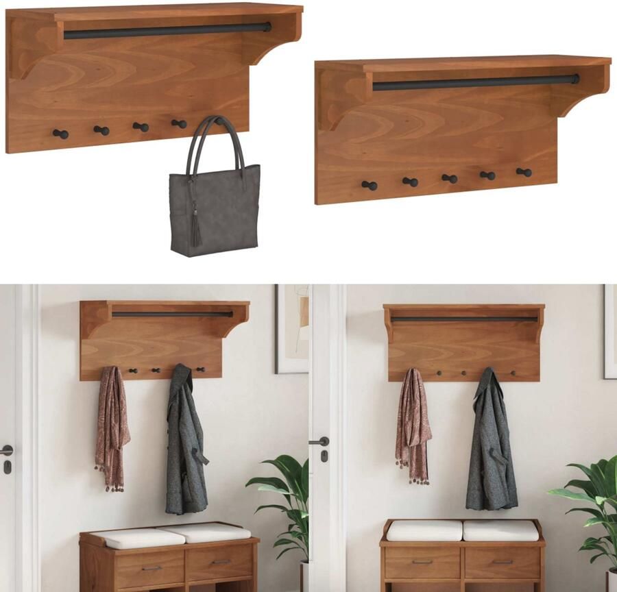 VidaXL Wandkapstok SANDNES 87x30x42 cm massief grenenhout Wandkapstok Wandkapstokken Kapstokhaakrek Wandkapstokhanger