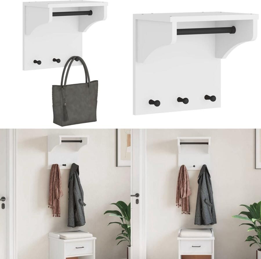 VidaXL Wandkapstok SANDNES wit 43x30x42 cm massief grenenhout Wandkapstok Wandkapstokken Kapstokhaakrek Wandkapstokhanger