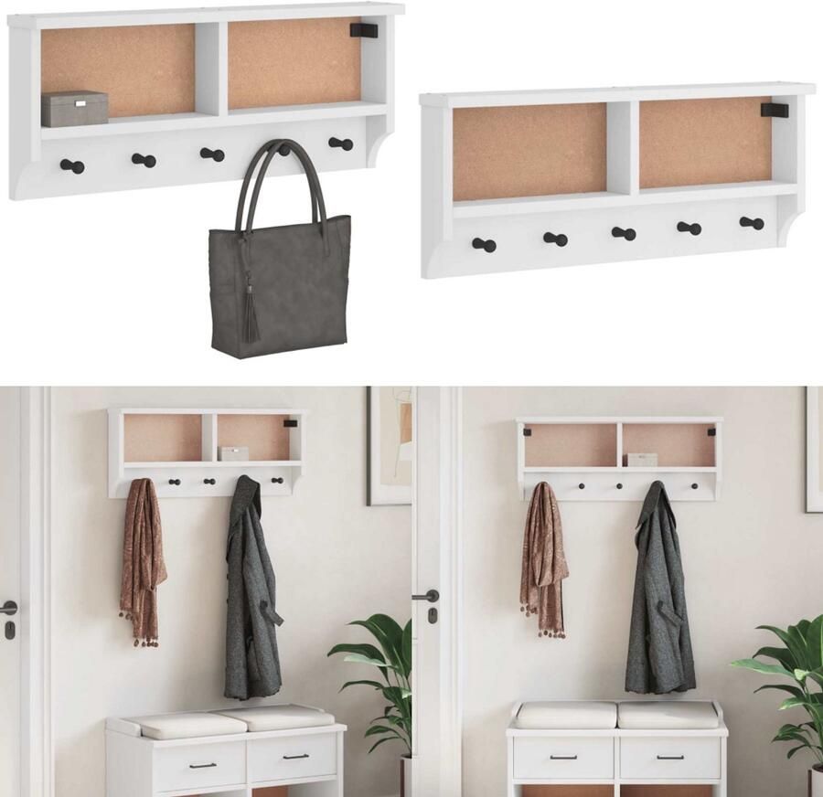 VidaXL Wandkapstok SANDNES wit 87x12x35 cm massief grenenhout Wandkapstok Wandkapstokken Kapstokhaakrek Wandkapstokhanger