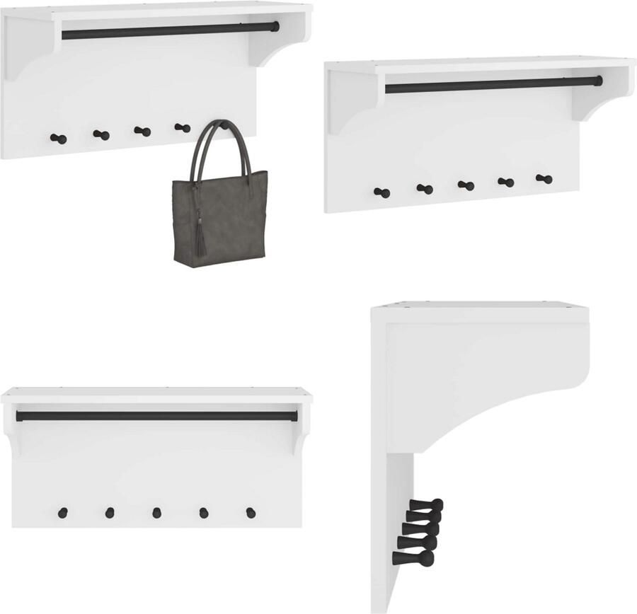 VidaXL Wandkapstok SANDNES wit 87x30x42 cm massief grenenhout Wandkapstok Wandkapstokken Kapstokhaakrek Wandkapstokhanger