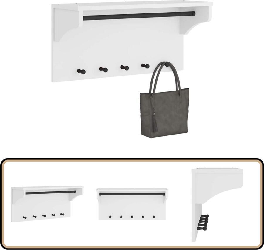 VidaXL Wandkapstok SANDNES Wit 87x30x42 cm Wandkapstok Houten Kapstok Grenoble Hout Entree Organisatie Garderobe Oplossing