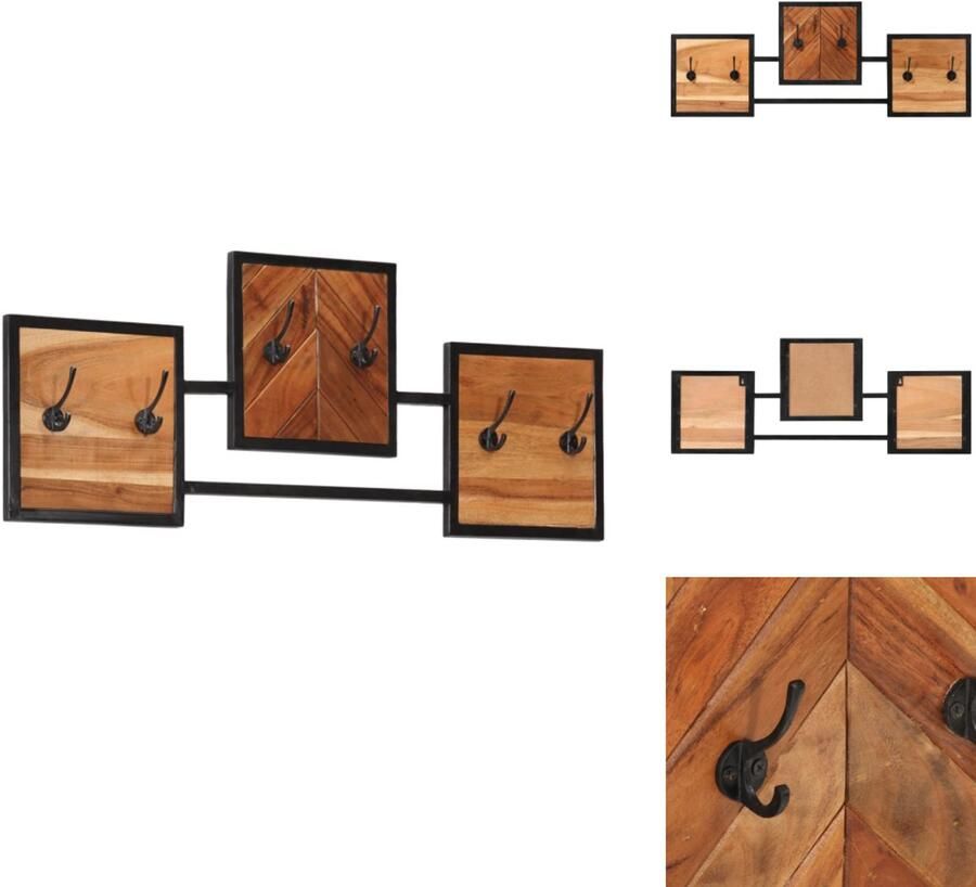 VidaXL Wandkapstok Wandkapstokken Kapstok Kledingrek Wandkapstok 90x1x35 cm massief acaciahout en ijzer