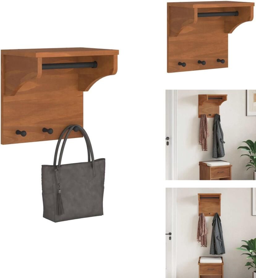 VidaXL Wandkapstok Wandkapstokken Kapstokhaakrek Wandkapstokhanger Wandkapstok SANDNES 43x30x42 cm massief grenenhout