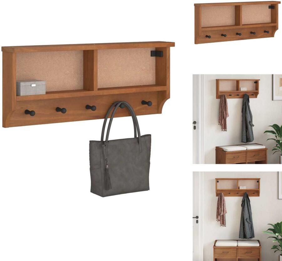 VidaXL Wandkapstok Wandkapstokken Kapstokhaakrek Wandkapstokhanger Wandkapstok SANDNES 87x12x35 cm massief grenenhout