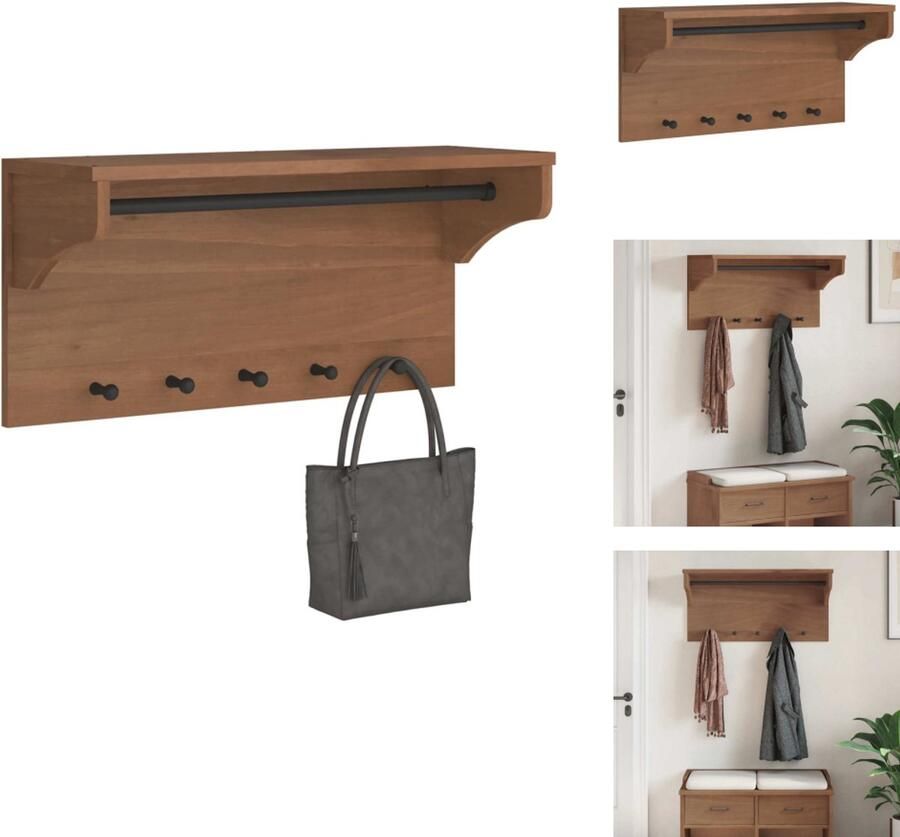 VidaXL Wandkapstok Wandkapstokken Kapstokhaakrek Wandkapstokhanger Wandkapstok SANDNES 87x30x42 cm massief grenenhout