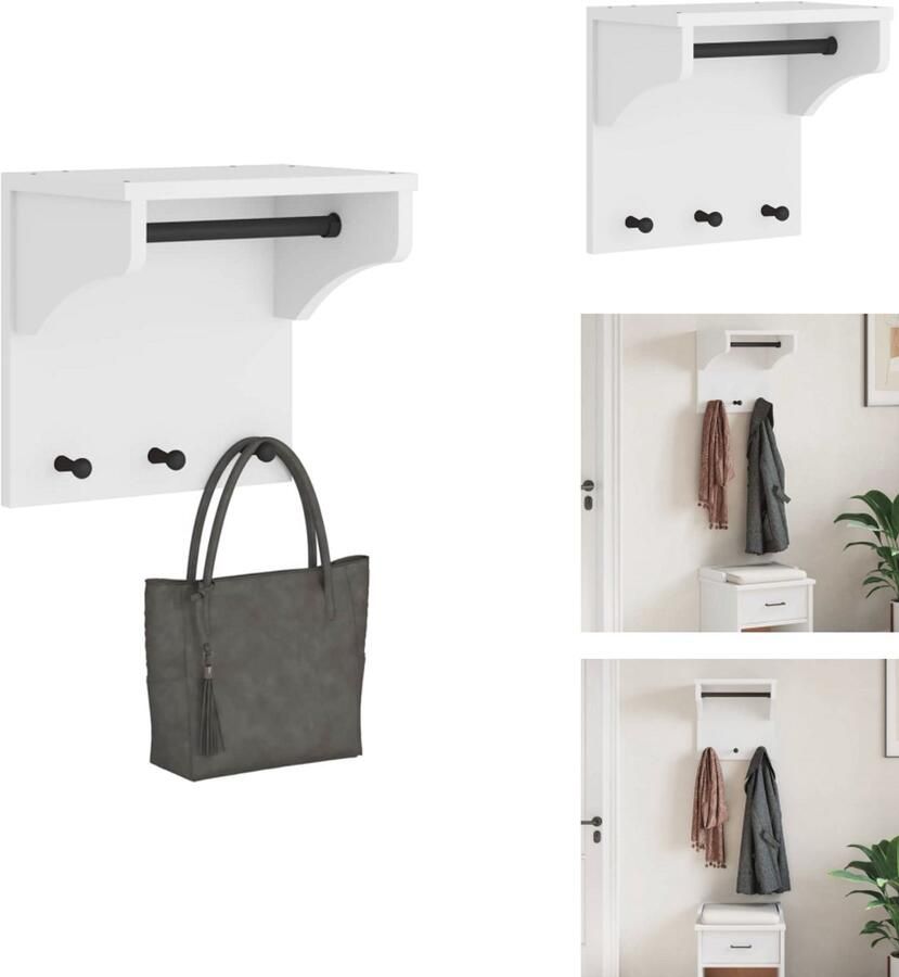 VidaXL Wandkapstok Wandkapstokken Kapstokhaakrek Wandkapstokhanger Wandkapstok SANDNES wit 43x30x42 cm massief grenenhout