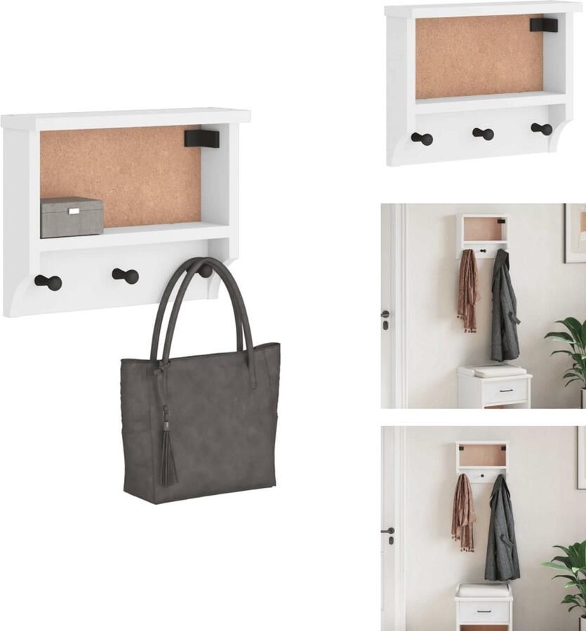 VidaXL Wandkapstok Wandkapstokken Kapstokhaakrek Wandkapstokhanger Wandkapstok SANDNES wit 45x12x35 cm massief grenenhout
