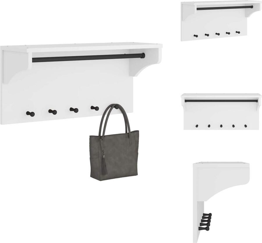 VidaXL Wandkapstok Wandkapstokken Kapstokhaakrek Wandkapstokhanger Wandkapstok SANDNES wit 87x30x42 cm massief grenenhout