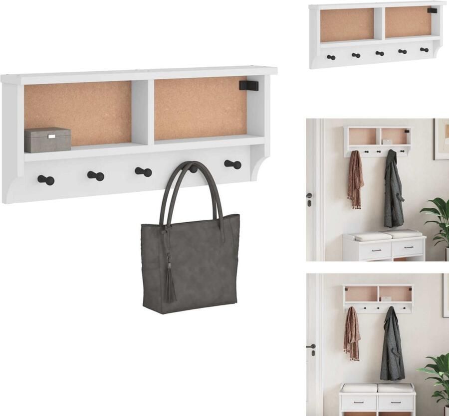 VidaXL Wandkapstok Wandkapstokken Kapstokhaakrek Wandkapstokhanger Wandkapstok SANDNES wit 87x12x35 cm massief grenenhout