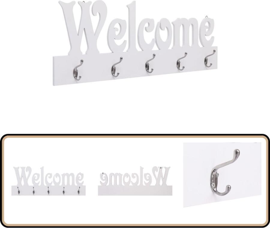 VidaXL Wandkapstok WELCOME 74x29 5 cm Wit Wandkapstok Welkom Mdf Houten Kapstok Kledinghanger