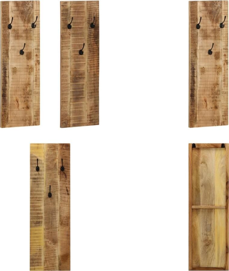 VidaXL Wandkapstokken 2 st 36x110x3 cm massief mangohout Kapstok Kapstokken Wandkapstok Wandkapstokken