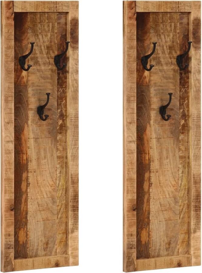 VidaXL Wandkapstokken 2 st met 3 haken massief mangohout