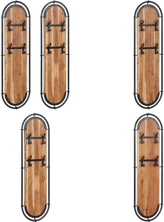 VidaXL Wandkapstokken 2 st met 4 haken massief acaciahout Kapstok Kapstokken Kledingrek Kleerhanger Rek