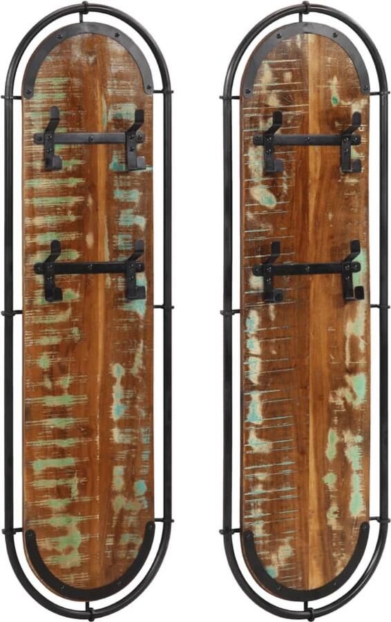 VidaXL Wandkapstokken 2 st met 4 haken massief gerecycled hout