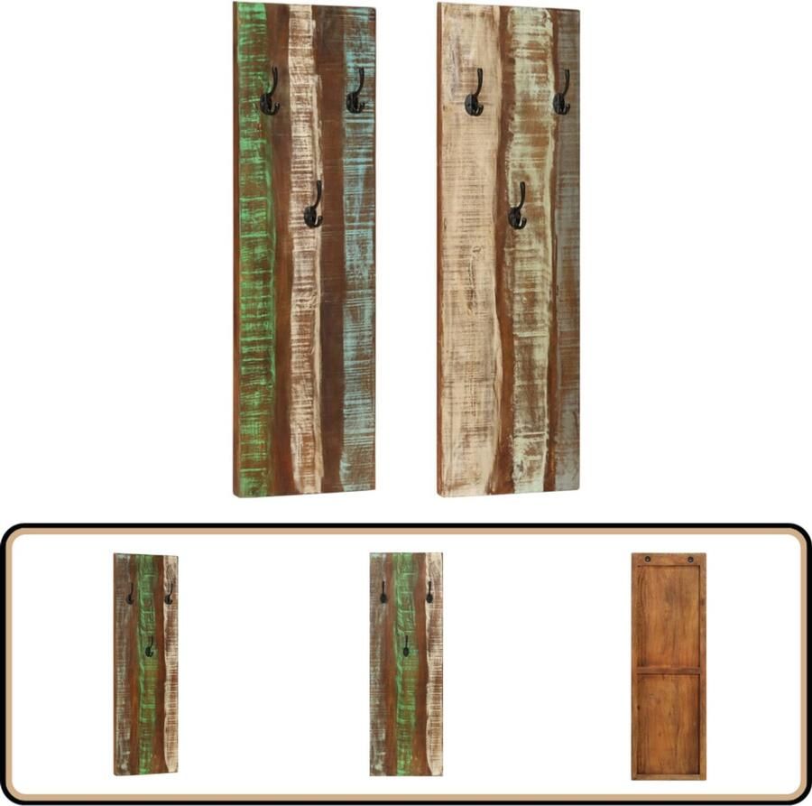 VidaXL Wandkapstokken 2 stuks Gerecycled Hout Vintage Kapstok Wandkapstok Houten Kapstok Multikleurige Kapstok Recycled Wood Furniture