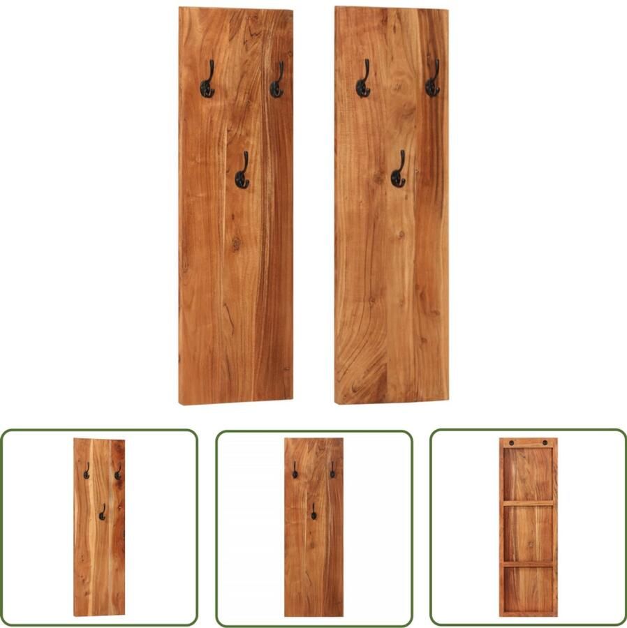 VidaXL Wandkapstokken 2 stuks Massief Acaciahout Vintage Kapstok Wandkapstok Acacia Kapstok Houten Kapstok Set Entree Kapstok Garderobe Accessoires Interieurdecoratie Bruine Kapstok