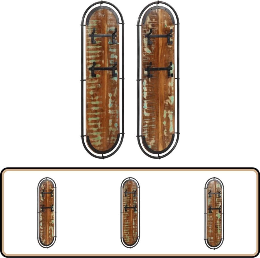 VidaXL Wandkapstokken 2 stuks Massief gerecycled hout Wandkapstok Houten Kapstok Vintage Kapstok Industriële Kapstok Rek Hangend
