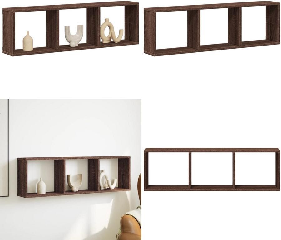 VidaXL Wandkast 100x16x30 cm bewerkt hout bruin eikenkleur - Foto 3