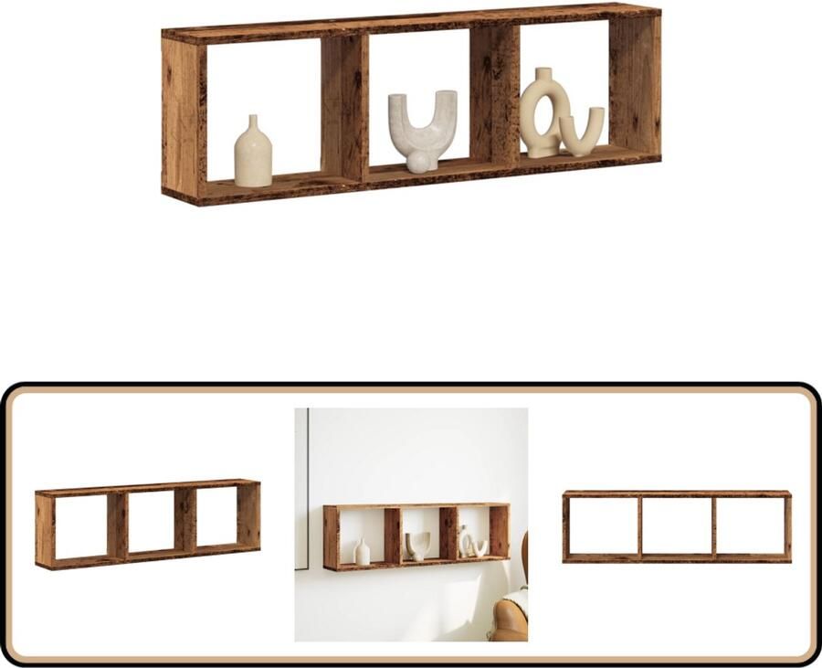 VidaXL Wandkast 100x16x30 cm Bewerkt Hout Oud Houtkleur Wandkast Houten Kast Opslagoplossing Badkamermeubel Woonkamerdecoratie