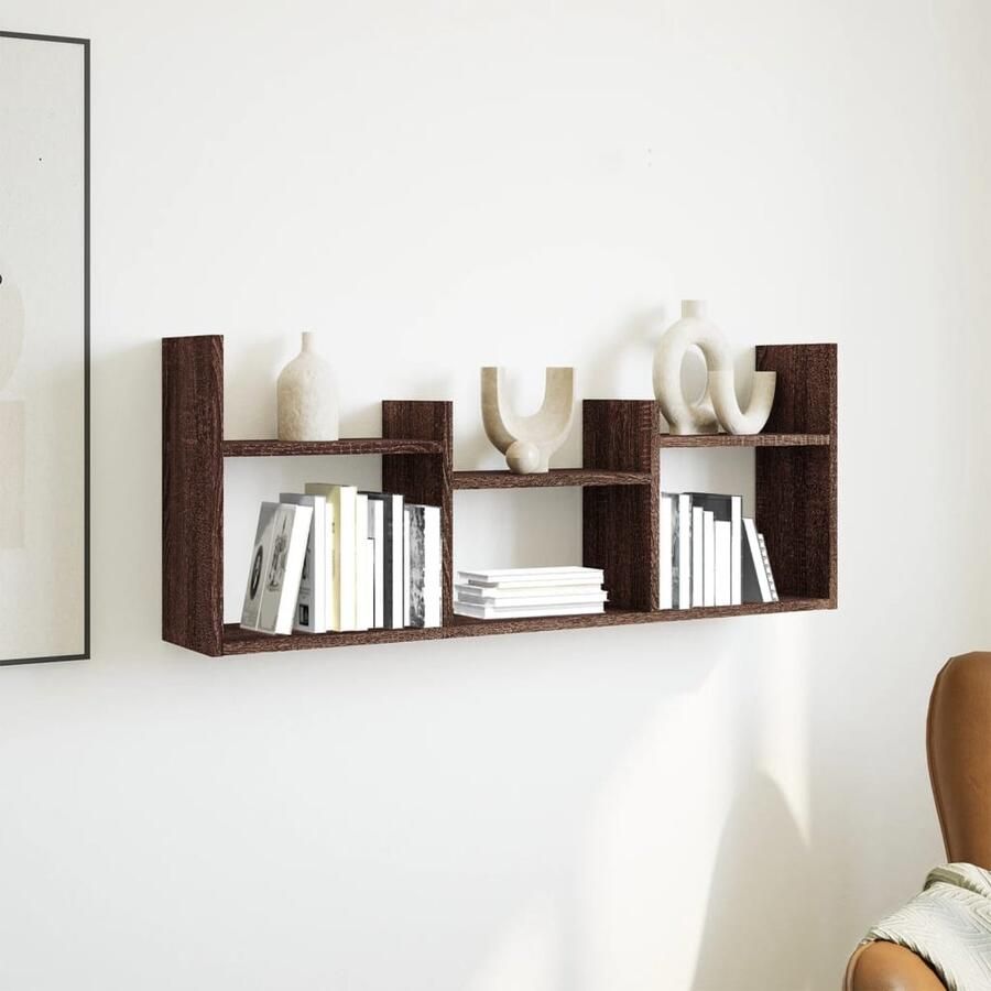 VidaXL Wandkast 100x18x40 cm bewerkt hout bruin eikenkleur - Foto 3