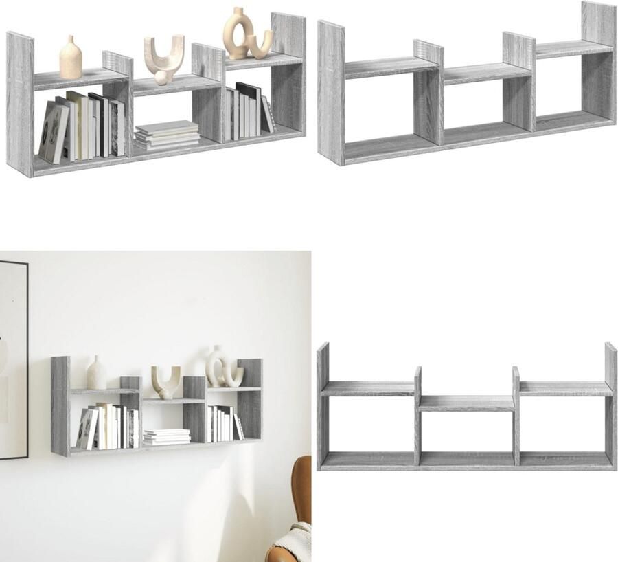 VidaXL Wandkast 100x18x40 cm bewerkt hout grijs sonoma eikenkleurig - Foto 2