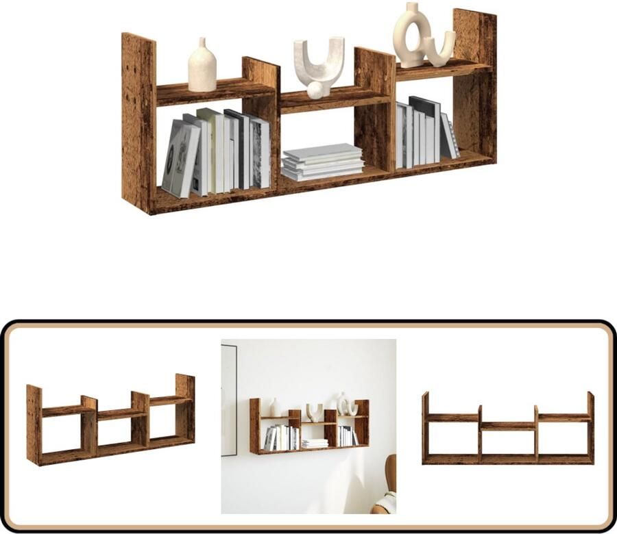 VidaXL Wandkast 100x18x40 cm Bewerkt hout Oud hout Wandkast Houten Kast Opslagoplossing Woonaccessoires Vintage Style