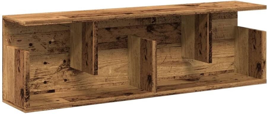 The Living Store Wandkast 100x20x30 cm bewerkt hout oud houtkleurig Wandkast Houten Kast Opslagoplossing Badkamermeubilair Woonkamerdecoratie