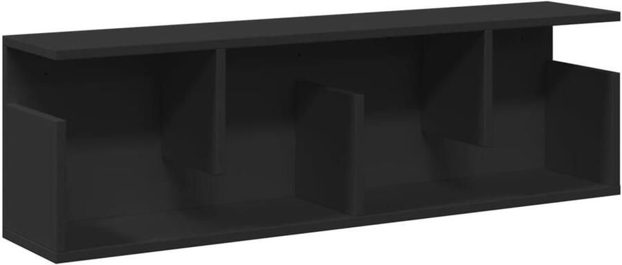 The Living Store Wandkast 100x20x30 cm bewerkt hout zwart Wandkast Zwarte Wandkast Houten Wandkast Opbergkast Zwevende Kast