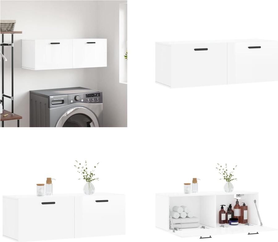 VidaXL -Wandkast-100x36 5x35-cm-bewerkt-hout-hoogglans-wit